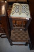 Three antique foot stools including fibre woven and rattan topped