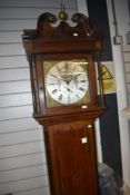 A late 18th/early 19th Century Century oak cased long case clock having 30 hr movement, brass and