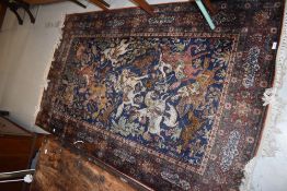 An silk Qum rug with hunting scene, central Persia, second half 20th century, approx. 200 x 120cm