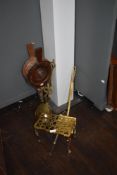 Edwardian and later fire side items including bellows, trivet and chestnut roasters