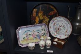 Japanese Edo period hand decorated lacquer tray, including enamel tray with bowl and mirrored