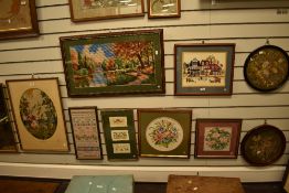 20th century and later needle work embroideries eight in total various designs and styles