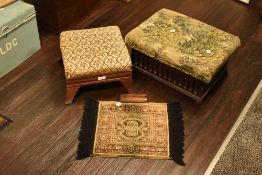 Victorian foot stools one having burr wood feet and similar oak box style