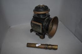 Late Victorian carriage or car lamp having thick bevel edged glass and Fields candle holder