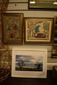 Early 20th century needlework embroidery of Indian origin one depicting a travelling boat and