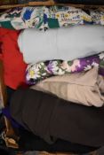 Two boxes of ladies retro and modern clothing.