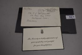 A March 1964 dated Card and Envelope from John F Kennedy, card reads Mrs Kennedy is deeply