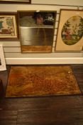 A mid century gilt framed mirror with geometric design to glass