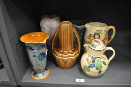 Early 20th century Art Deco pottery including Crown Devon Windermere can, Flaxman ware and Sylvac