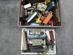A box of playworn diecasts including Corgi, Dinky, Matchbox and similar also including a 1960's OK