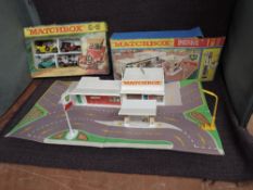 A Matchbox Lesney plastic Service Station with BP Fuel Pumps and Advertising Totem, Matchbox Roof