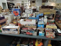 A large colection of reproduction tin plate toys including Space Ship, Motorcycle, Elephant, Hot Air