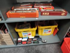 Two shelves of 00 gauge including Hornby 4-6-2 LNER Flying Scotsman Loco & Tender 4472, boxed,