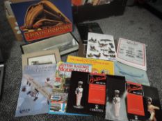 A box of Auction Catalogues including Britains reference, Hornby Companion Series General Survey,