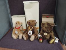 Three limited edition modern Steiff Teddy Bears, 2002 100 Years of Steiff Bears having white tag