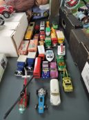 Thirty Matchbox, Corgi, Majorette and Days Gone diecasts including 43 Steam Locomotive and 25 Flat