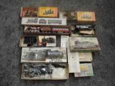 Four Airfix 00 scale plastic kits, 0-4-0 Saddle Tank, BR Mogul, Cement Wagon, Prairie Tank (part