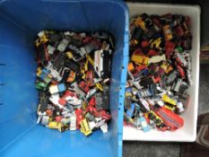 Two large boxes of playworn diecasts including early Lesney, Matchbox, Hotwheels etc
