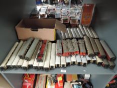 A shelf of Hornby, Hornby Dublo and similar 00 carriages and Caboose's, approx 40, various condition