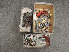 Three shoe boxes of Britains, Hong Kong and similar plastic Figures, Animals and Accessories