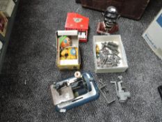 A collection of mixed Toys including Ethnic Money Box, Lead Soldiers, Vulcan Sewing Machine,