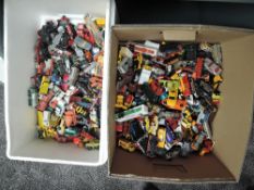 Two boxes of playworn diecasts including Husky, Matchbox, Corgi etc