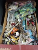A mixed box of vintage embroidery thread, small lengths of raw silk and similar.