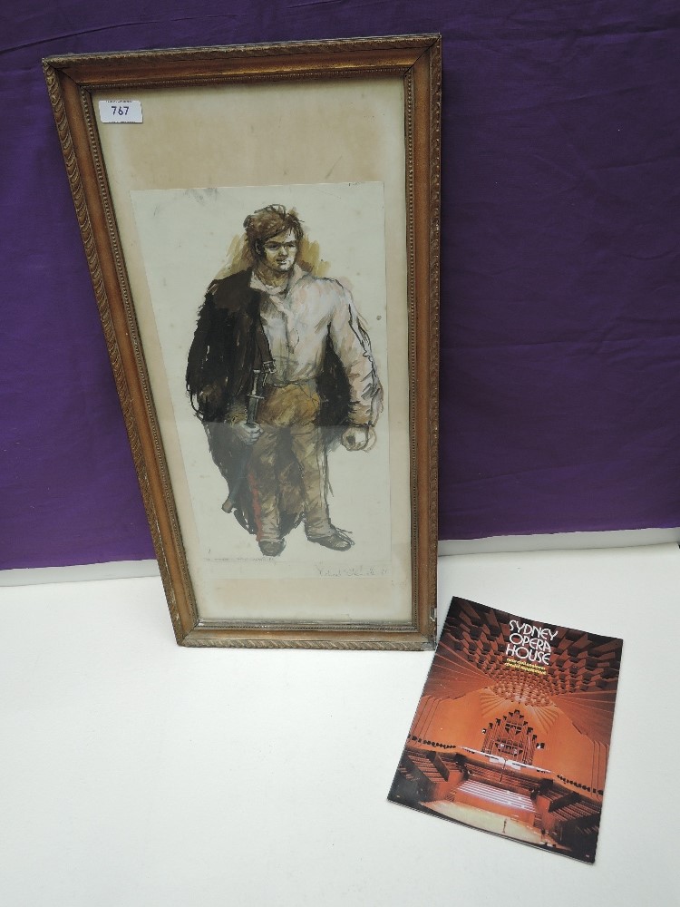 A costume painting by Michael Stennett,1967, of the intruder, Fete Champetre. First designer of