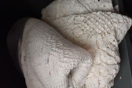 Three vintage knitted and crocheted bed spreads.