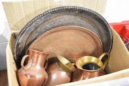 A selection of copper metal wares including Islamic style temple bowls