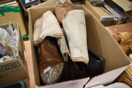 Three pairs of vintage shoes including cowboy boots and heels etc