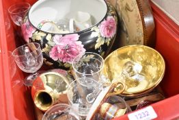 A selection of ceramics glass and decorations including Indian bowls
