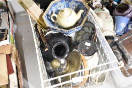 A selection of ceramics glass and decorations including studio pottery
