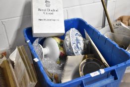 A selection of ceramics glass and decorations including Royal Doulton Crystal dish in case