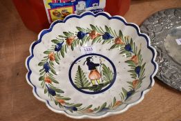 A French HB Quimper hand decorated bowl
