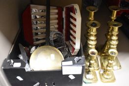 20th century cutlery and flatwares with three pairs of brass candle sticks