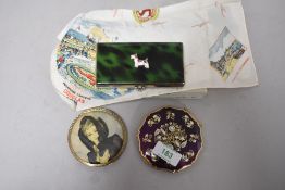 20th century Art Deco ladies fashion compacts one Scottie dog design and similar purple gilt