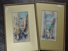 Den F, (19th/20th century), a pair of watercolours, continental townscapes, indistinctly signed,