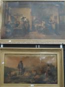 (19th century), two Victorian aquatint prints, bar interior scene and Scottish shepherd scene, 70