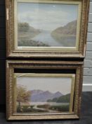 (19th century), a pair of oil paintings, lake landscapes, 40 x 55cm, moulded gilt frame and