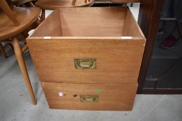 A selection of drawers, removed from wardrobe/linen press section, two having campaign style handles