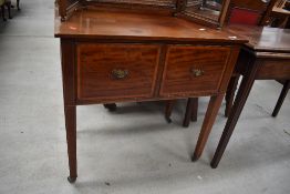 An Edwardian mahogany and inlaid bedroom chest of nice proportions having two deep drawers and