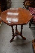 A Victorian stained frame occasional table having later octagonal top on triple turned column