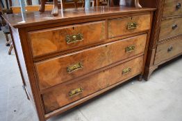 A 19th Century mahogany and walnut chest of two over two drawers, condition poor cosmetically