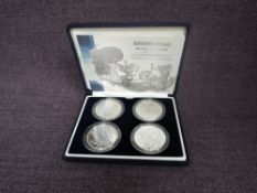 A Royal Mint United Kingdom Britannia Design 1oz Silver Bullion 4 Coin Set, 1999, 2001, 2002 & 2003,