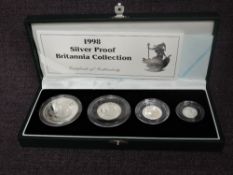 A Royal Mint United Kingdom Britannia Collection 1998 Silver Proof 4 Coin Set, £2, £1, 50p & 20p