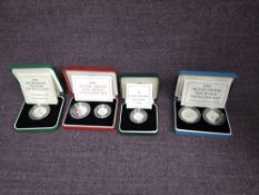 Six Royal Mint Silver Coins, 1990 Silver Proof Five Pence Two Coin Set, 1992 Silver Proof Ten