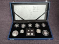 A Royal Mint United Kingdom 2006 The Queen's 80th Birthday Silver Coin Collection, 9 coins and 4