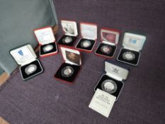 Eight Royal Mint Silver Proof 50p Coins, 1992-1993 Europe, 1997 Britannia, 1998 25th Anniversary,