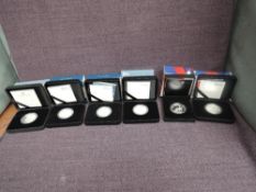 Six Royal Mint United Kingdom Silver Proof Britannia £2 Coins, 2013, 2017, 2018, 2019, 2020 & 2021